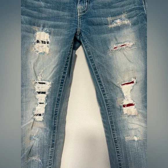 Miss Me Distressed Blue Signature Cuffed Skinny Jeans - Picture 2 of 12